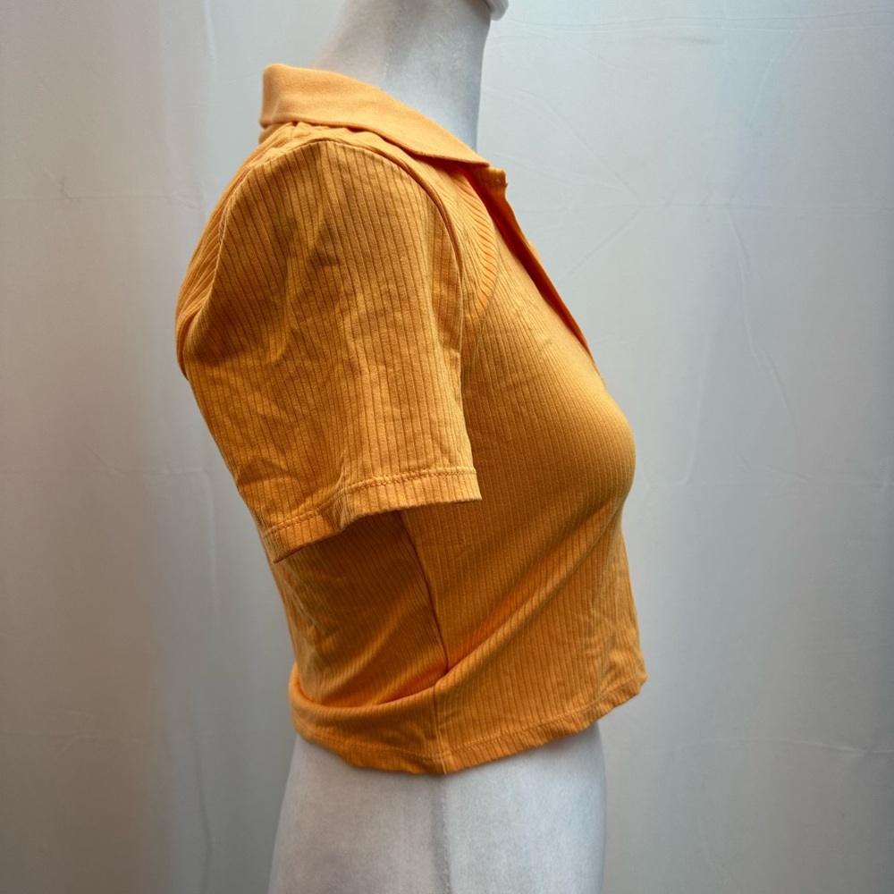 Orange Ribbed Polo Crop Top - Picture 2 of 3